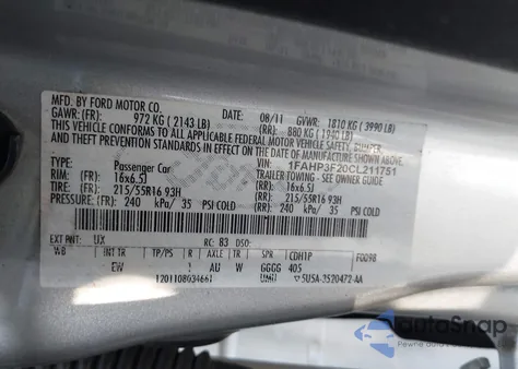 2012 Ford Focus Se z USA, uszkodzony, nr VIN 1FAHP3F20CL211751